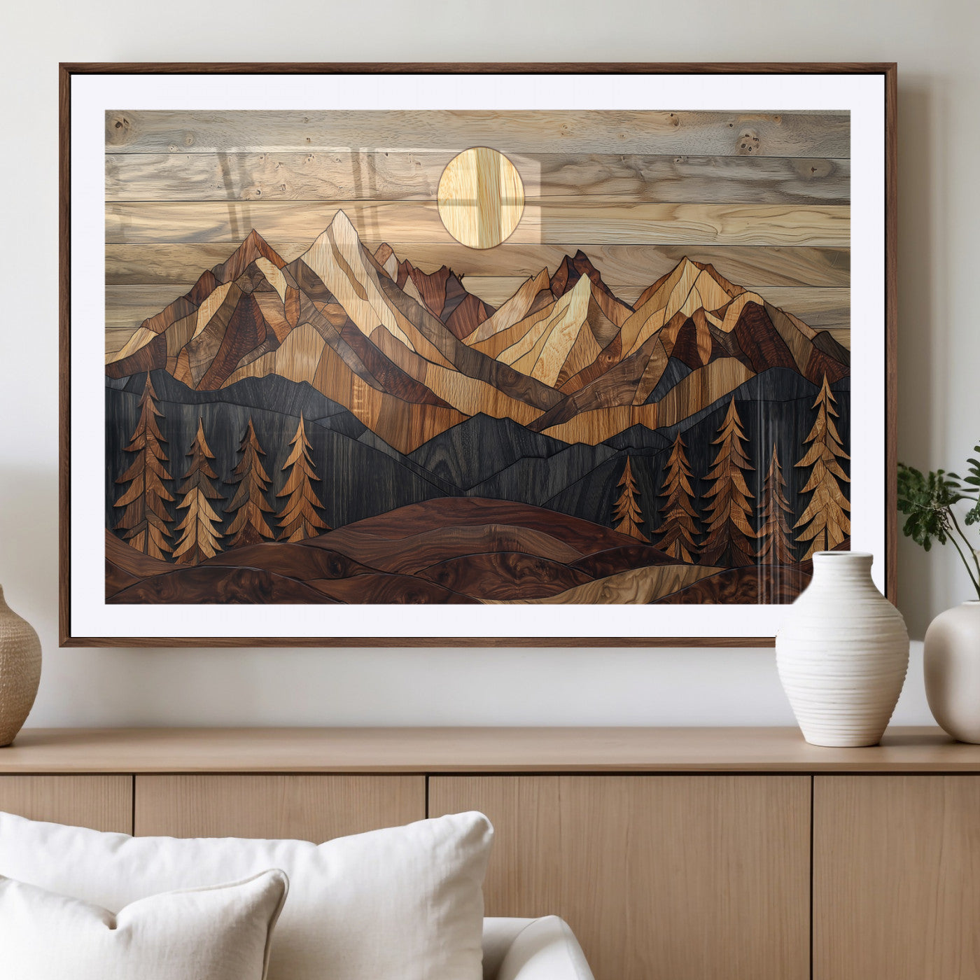 MGC-FP-36x24 - Wood Mountain Landscape Wall Art Canvas Print, Framed Sunset Hills Art Picture Print, Abstract Nature Perfect Boho Decor Artwork