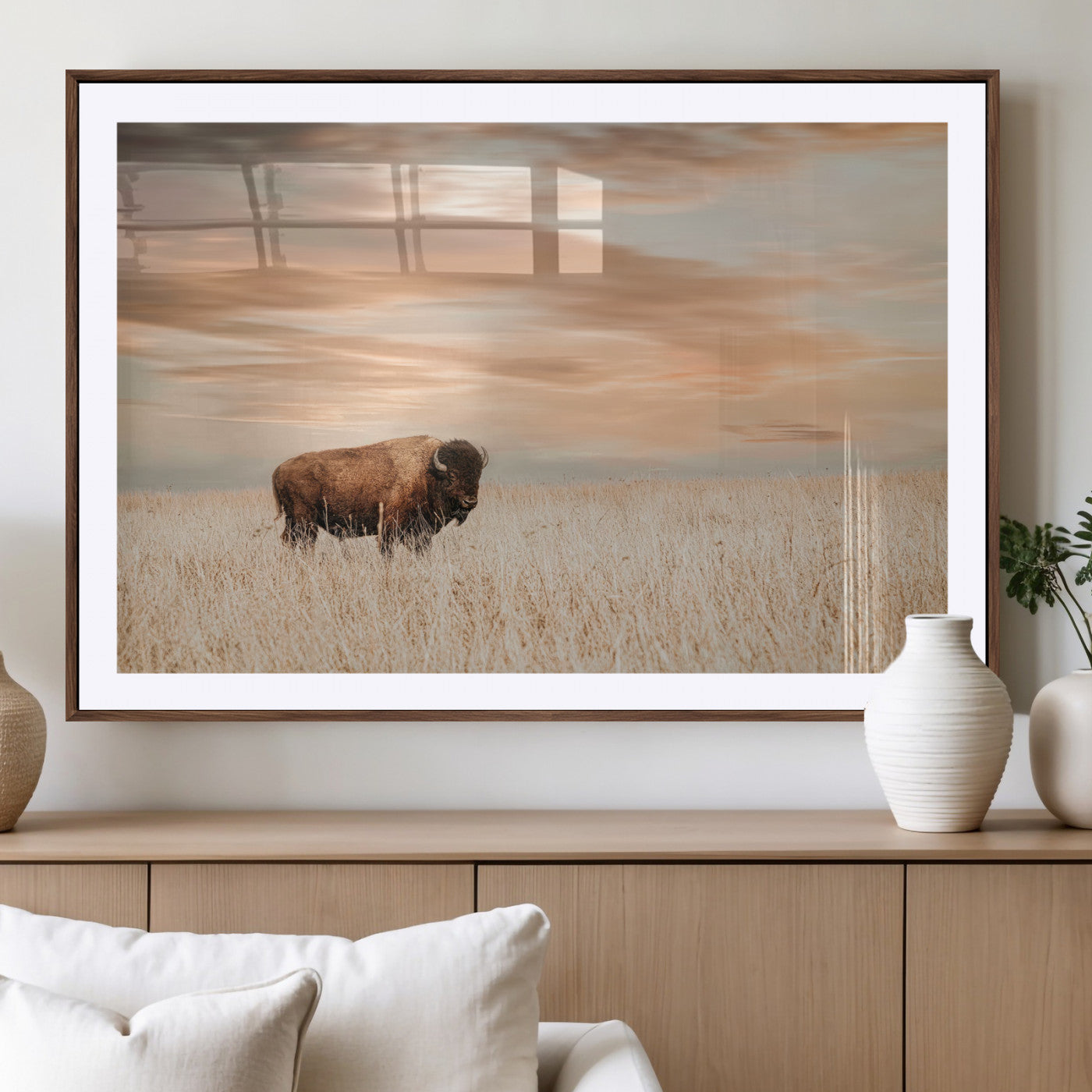 MGC-FP-36x24 - Bison Wall Art Canvas Print, Framed Buffalo Art Picture Print, Western Prairie Perfect Rustic Decor Artwork