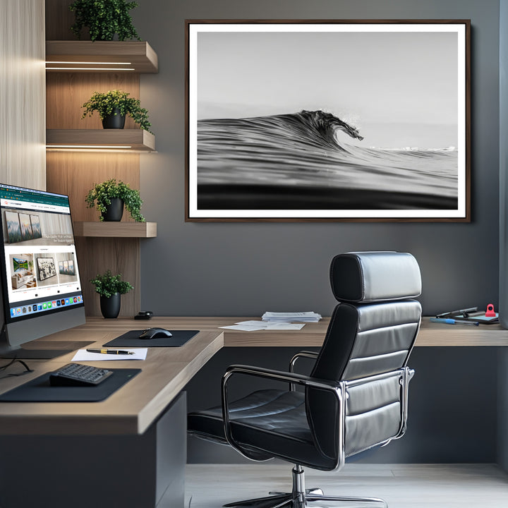Black Wave Wall Art Canvas Print, Abstract Surf Print, Framed Minimalist Ocean Art Print, Large Black Water Printing Minimalist