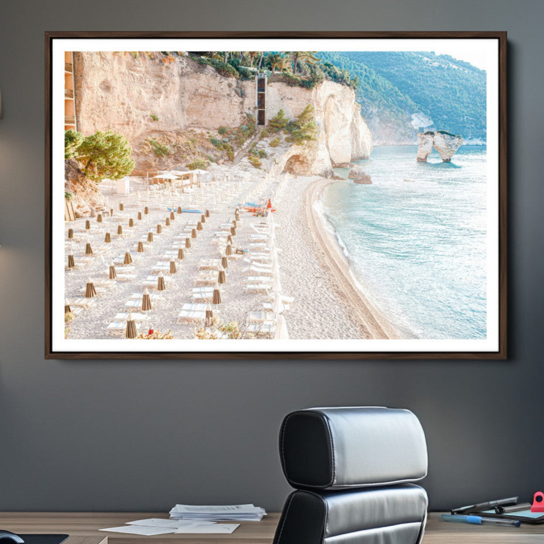 Beach Wall Art Canvas Print, Framed Coastal Seascape Summer Shore Art