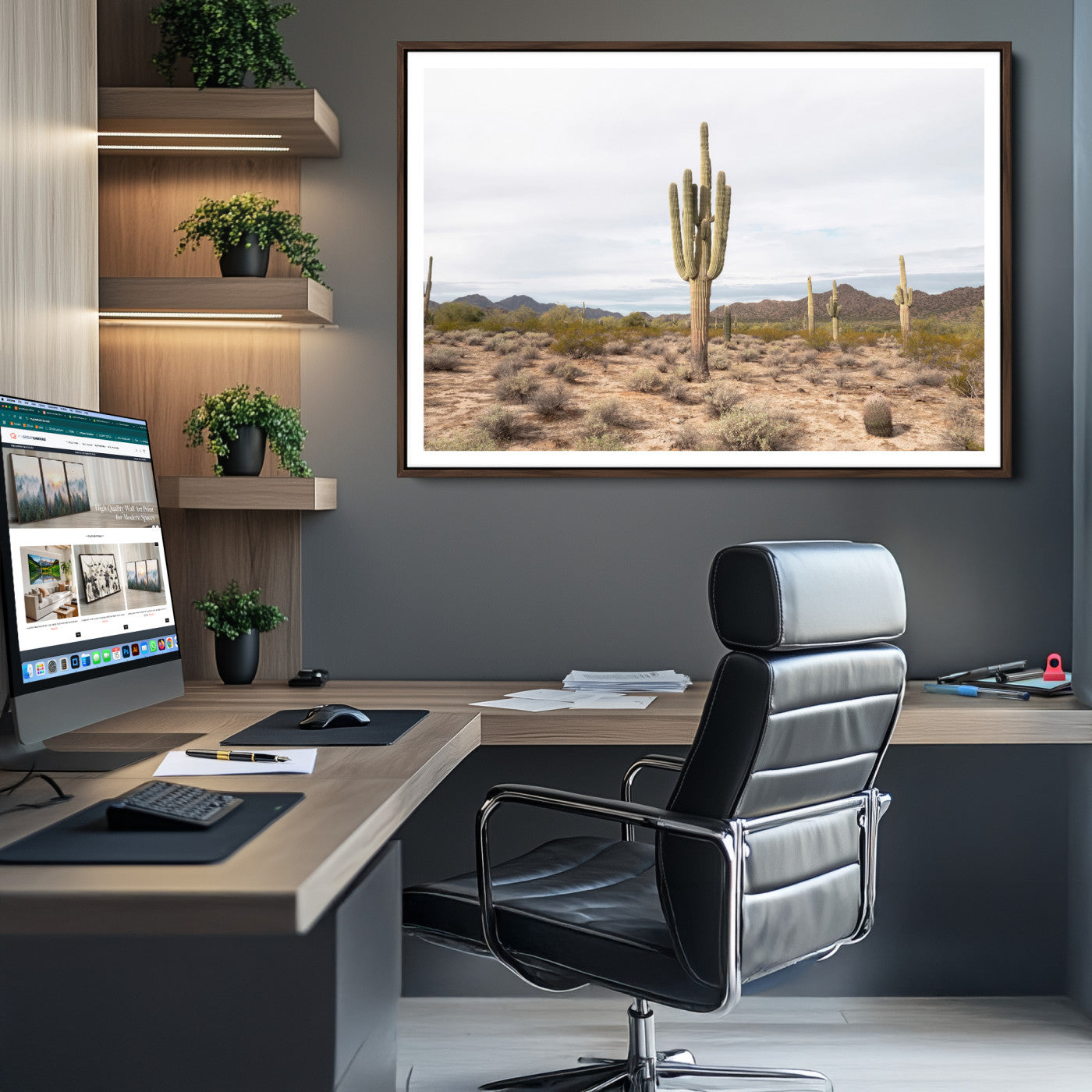 Saguaro Cactus Wall Art Canvas Print, Framed Desert Art Picture Print, Minimalism Perfect Boho Decor, Framed Saguaro Cactus Canvas
