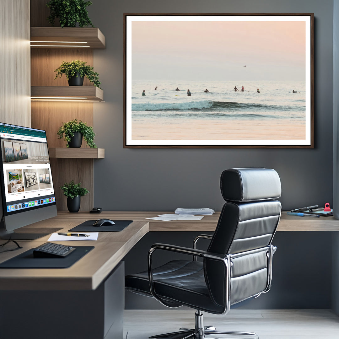 Pastel Ocean Wall Art Canvas Print, Framed Soft Sunset Art Picture Print, Calm Sea Perfect minimalist Decor