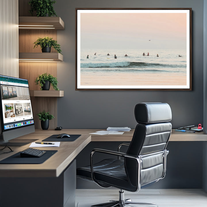 Pastel Ocean Wall Art Canvas Print, Framed Soft Sunset Art Picture Print, Calm Sea Perfect minimalist Decor