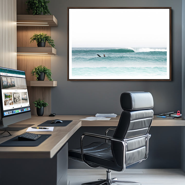 Surfing Wall Art Canvas Print, Framed Ocean Art Picture Print, Waves Perfect Minimalist Decor
