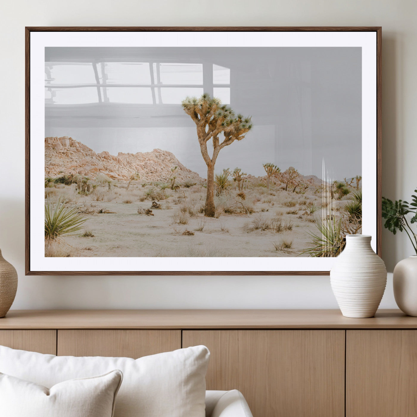 MGC-FP-36x24 - Joshua Tree Wall Art Canvas Print, Framed Neutral Desert Art Picture Print, Earthy Landscape Perfect Neutral Boho Decor Artwork