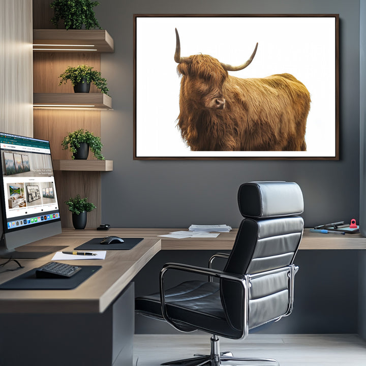 Highland Cow Wall Art Canvas Print, Scottish Bull Print, Framed Rustic Farmhouse Art Print, Large Country Animal Printing Perfect for Farmhouse Decor