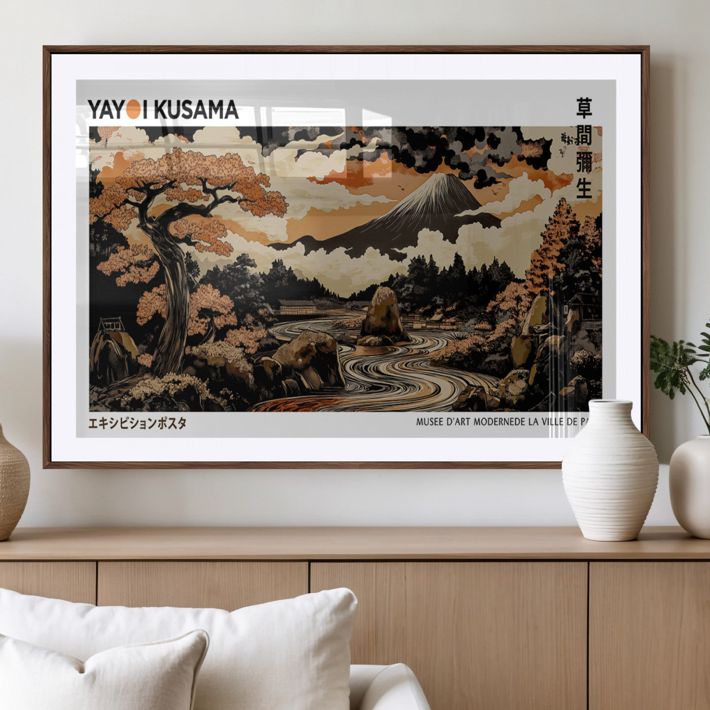MGC-FP-36x24 - Modern Japanese Wall Art Print Yayoi Kusama Canvas Wall Art Abstract Mount Fuji Canvas Print