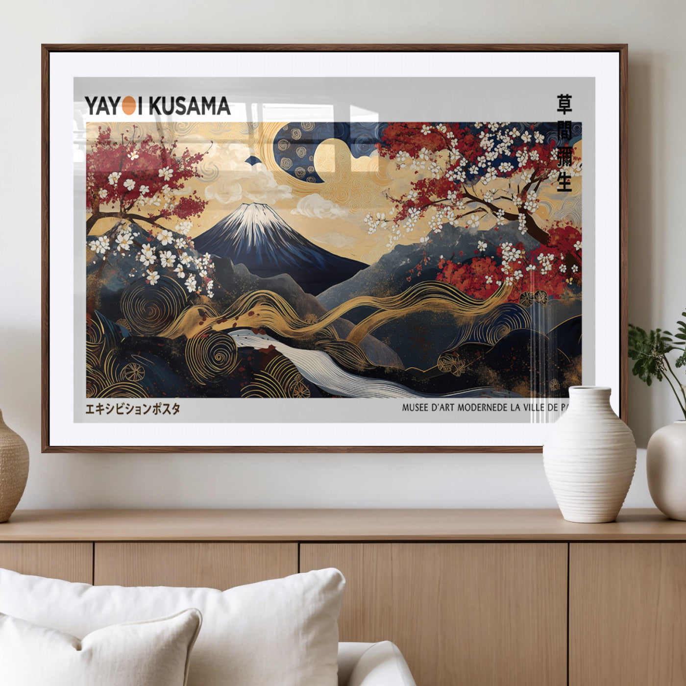 MGC-FP-36x24 - Modern Mount Fuji Print, Yayoi Kusama Canvas Wall Art, Abstract Mount Fuji Canvas Print, Japanese