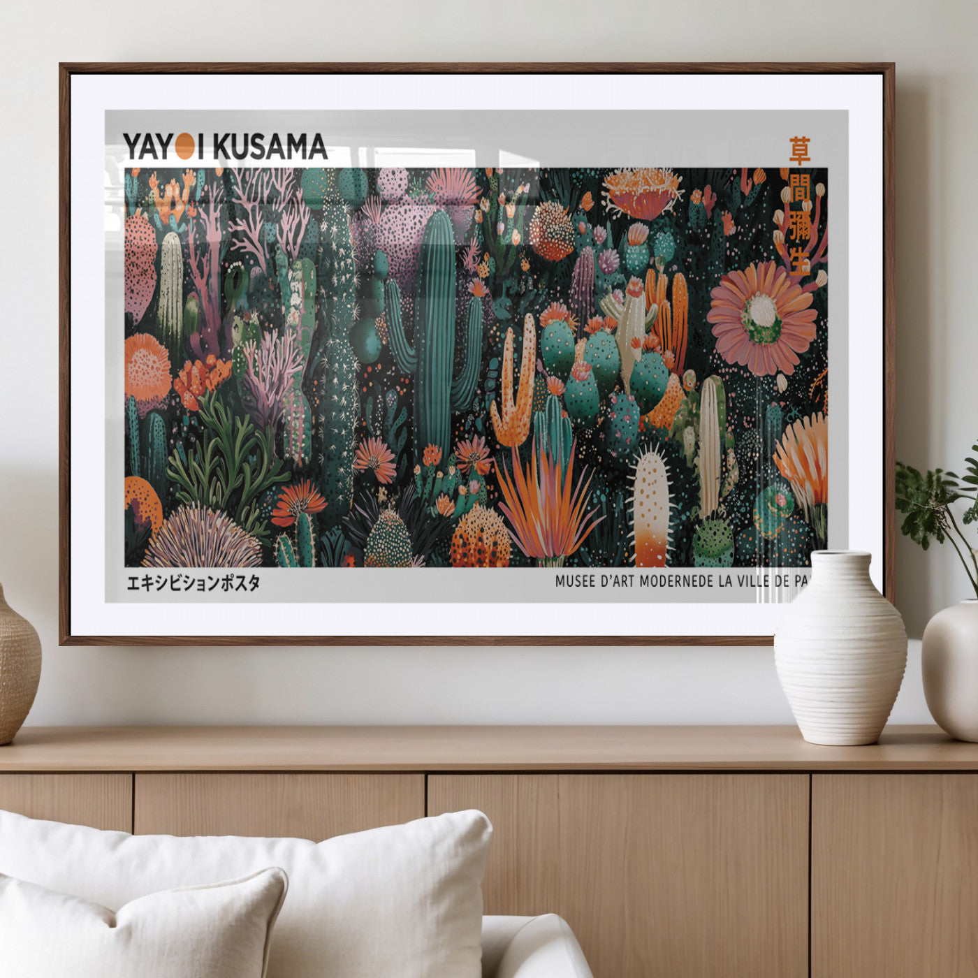 MGC-FP-36x24 - Modern Japanese Wall Art Print, Yayoi Kusama Print Wall Decor, Abstract Mount Fuji Canvas Print,