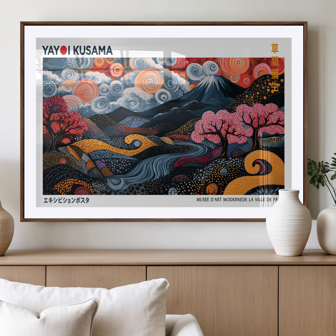 MGC-FP-36x24 - Modern Japanese Wall Art Print Yayoi Kusama Canvas Wall Art Abstract Mount Fuji Canvas Print