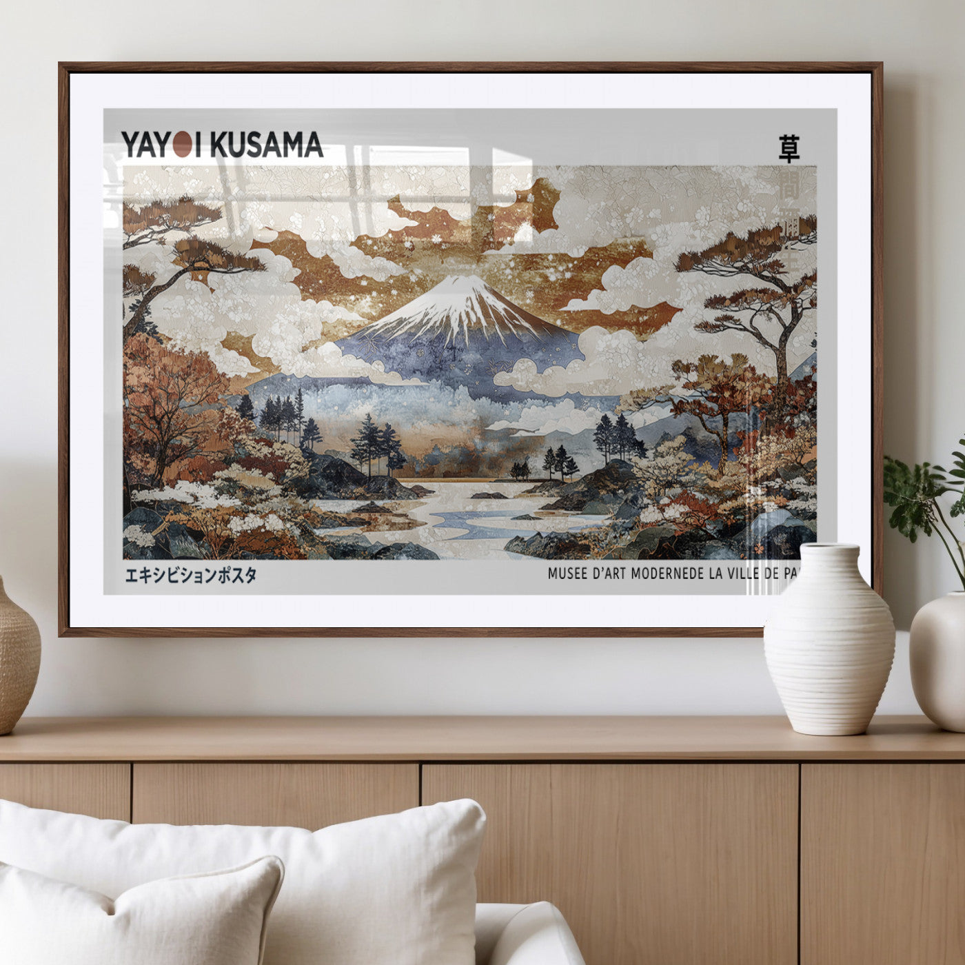MGC-FP-36x24 - Modern Japanese Mount Fuji Canvas Print, Yayoi Kusama Canvas Wall Art, Abstract Mount Fuji Canvas