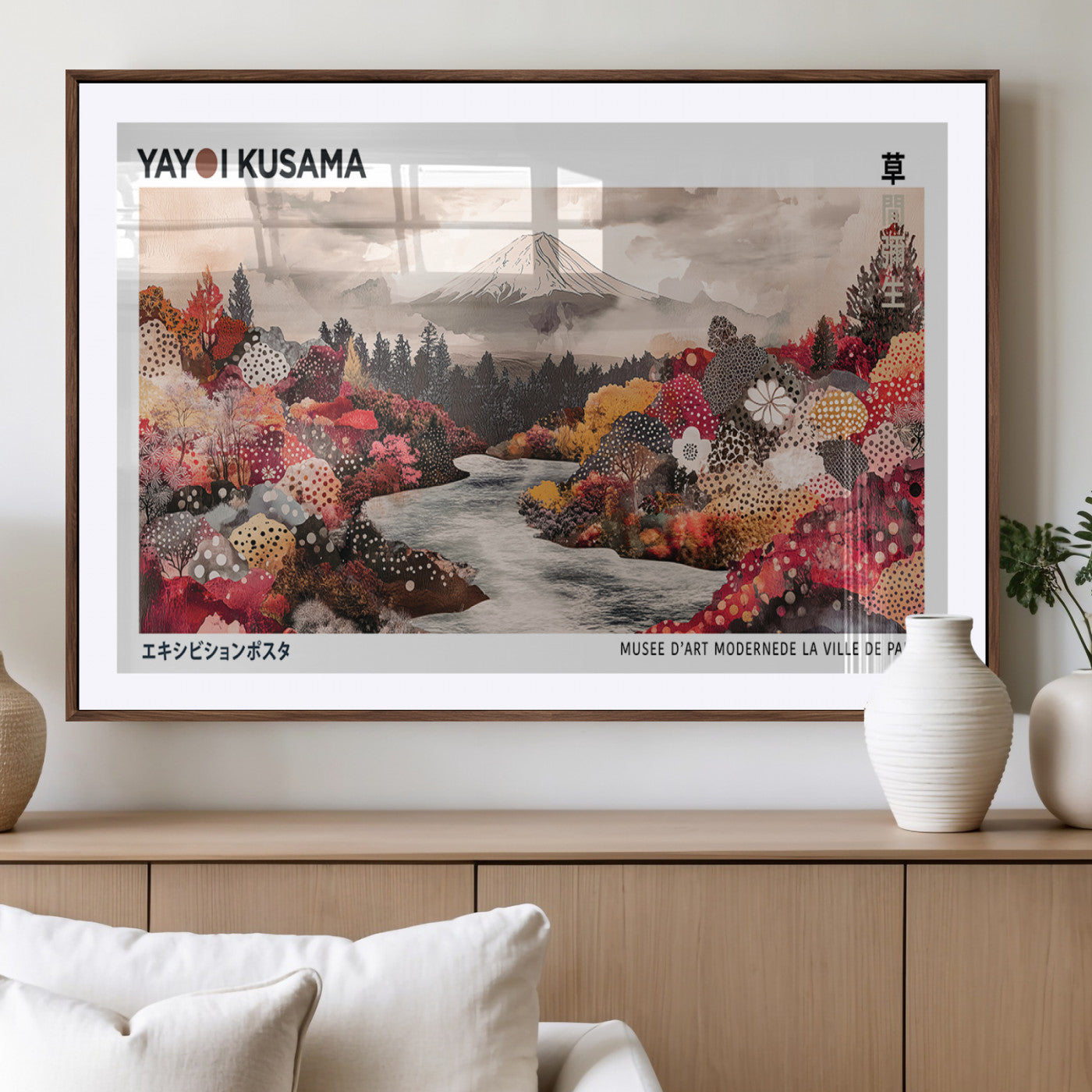MGC-FP-36x24 - Modern Japanese Wall Art Print, Yayoi Kusama Canvas Wall Art, Abstract Mount Fuji Art Canvas Print,