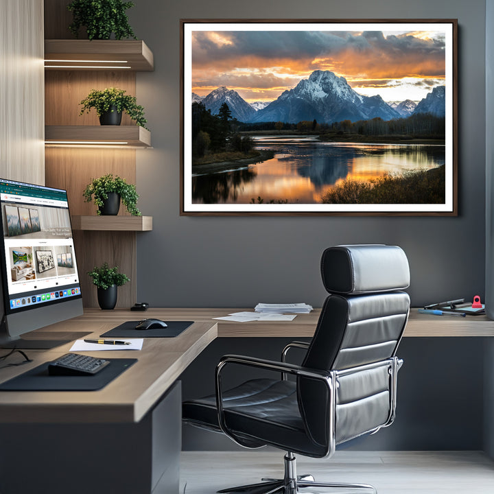 Mountain Sunset Wall Art Canvas Print, Framed Alpine Wilderness Art Picture Print, Golden Hour Perfect Wilderness Decor Artwork