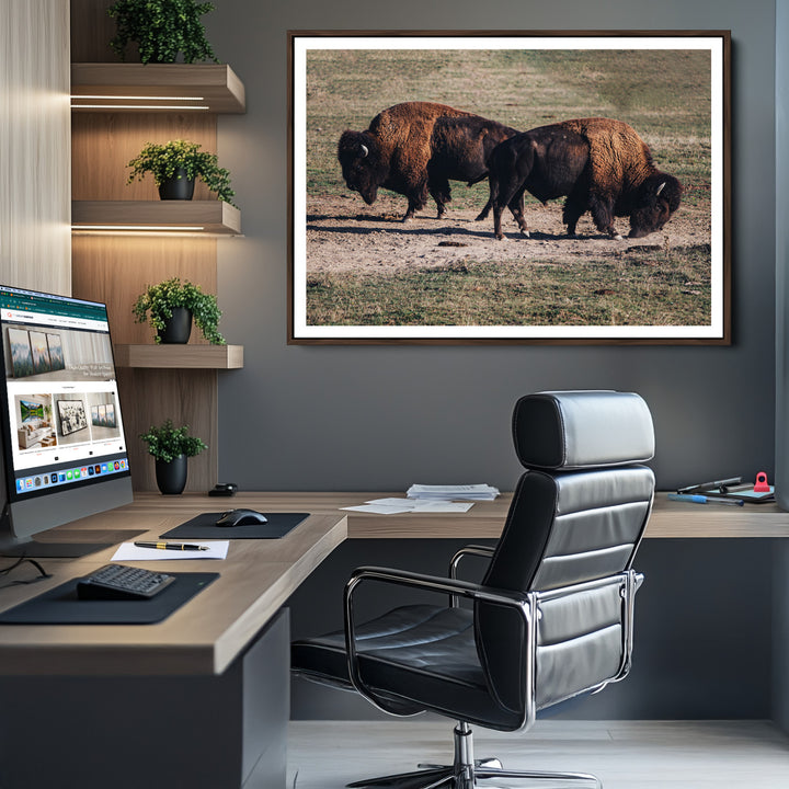 Bison Photography Wall Art Canvas Print, Framed Western Wildlife Art Picture Print, Modern Ranch Perfect Western Rustic Decor Artwork