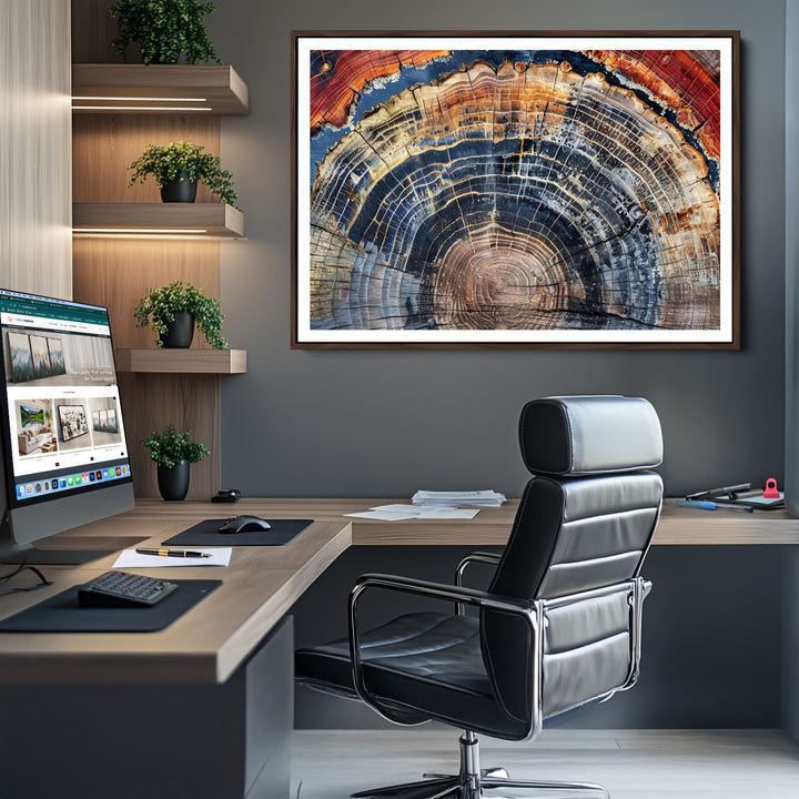 Tree Rings Canvas Wall Art Print, Framed Wood Texture Art Picture Print, Petrified Wood Perfect Modern Rustic Decor Artwork