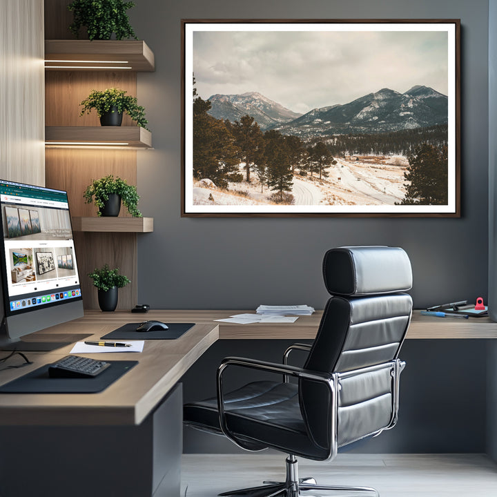 Mountain Landscape Wall Art Canvas Print, Framed Snowy Peaks Art Picture Print, Alpine Aesthetic Perfect Rustic Winter Decor Artwork