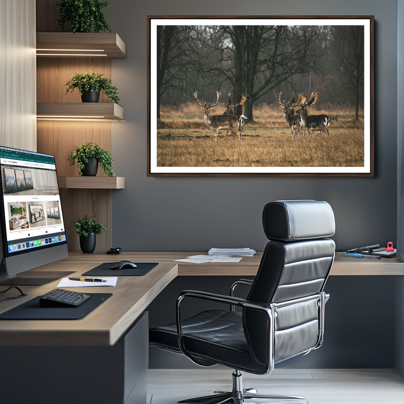 55348744-MGV-CV-36X24-Deer Photography Wall Art Canvas Print, Framed Rustic Wildlife Art Picture, Rustic Deer Wall Art Print