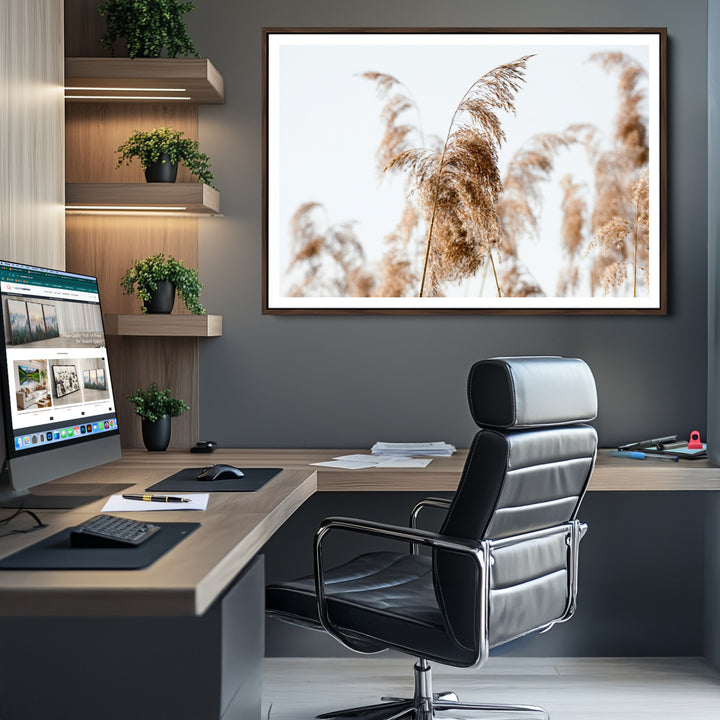 Pampas Grass Wall Art Canvas Print, Framed Neutral Tones Art Picture Print, Minimalist Nature Perfect Boho Decor Artwork