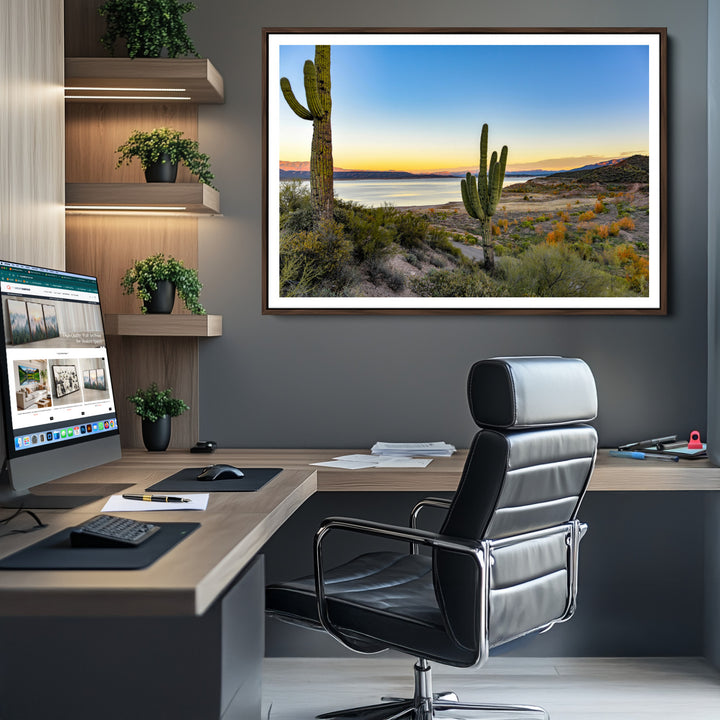 Saguaro Cactus Wall Art Canvas Print, Framed Desert Sunset Art Picture Print, Southwestern Perfect Southwestern Decor Artwork