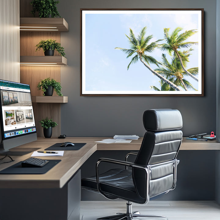 Palm Trees Wall Art Canvas Print, Framed Tropical Art Picture Print, Coastal Perfect Tropical Decor Artwork
