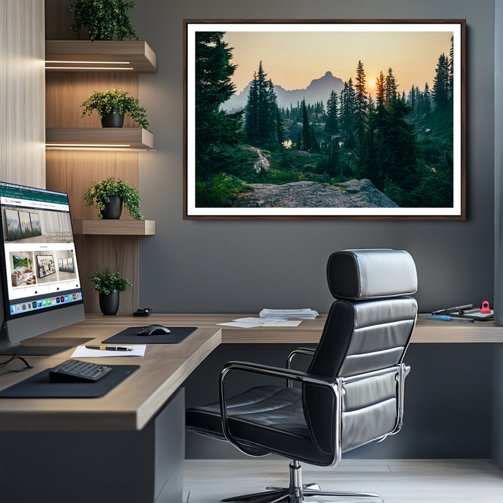 Mountain Wall Art Canvas Print, Framed Forest Serenity Art Picture Print, Mountain Perfect Rustic Decor Artwork