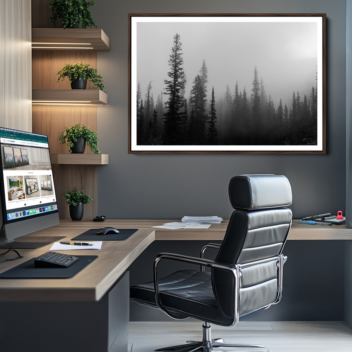 73138900-MGV-CV-36X24-Misty Pines Wall Art Canvas Print - Perfect Rustic Decor