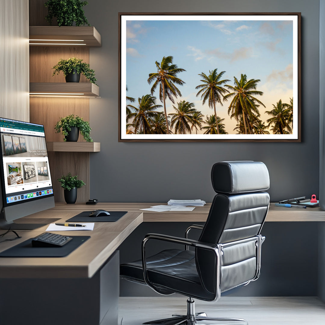 Palms Wall Art Canvas Print, Framed Tropical Art Picture Print, Coastal Perfect Coastal Decor Artwork