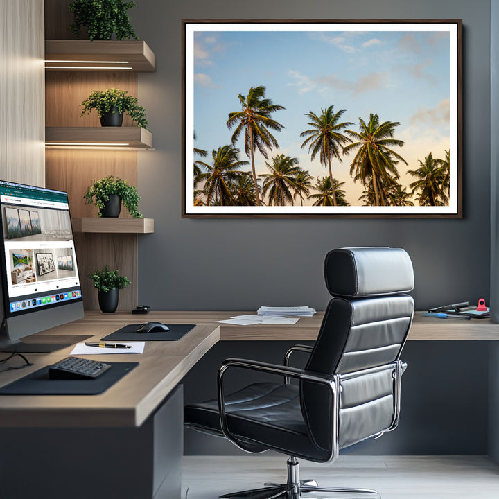Palms Wall Art Canvas Print, Framed Tropical Art Picture Print, Coastal Perfect Coastal Decor Artwork