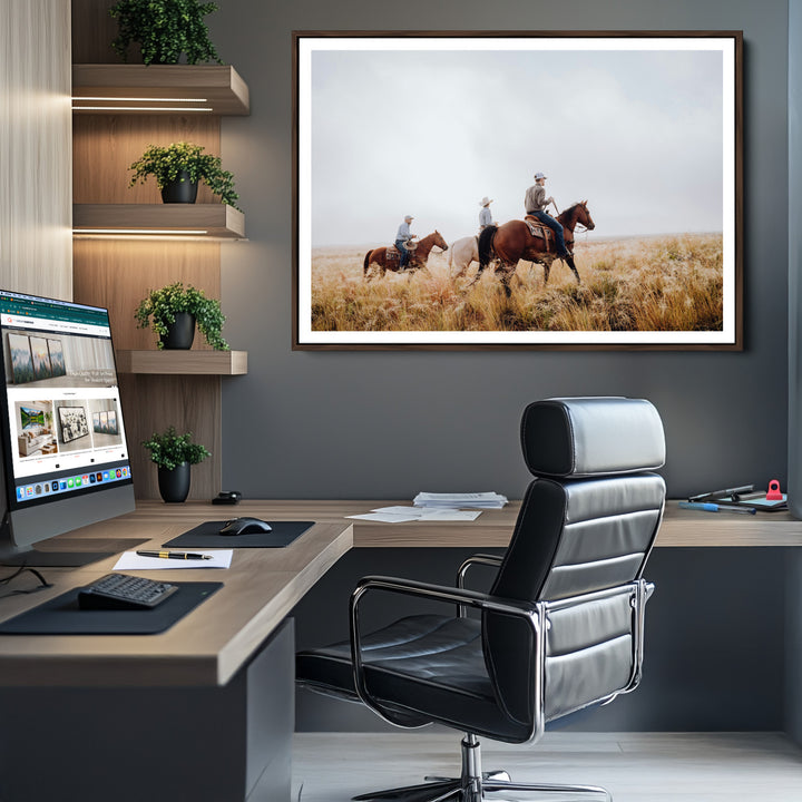 Western Cowboys Wall Art Canvas Print, Framed Rustic Prairie Art Picture Print, Horseback Riding Print Canvas, Perfect Rustic Western Decor
