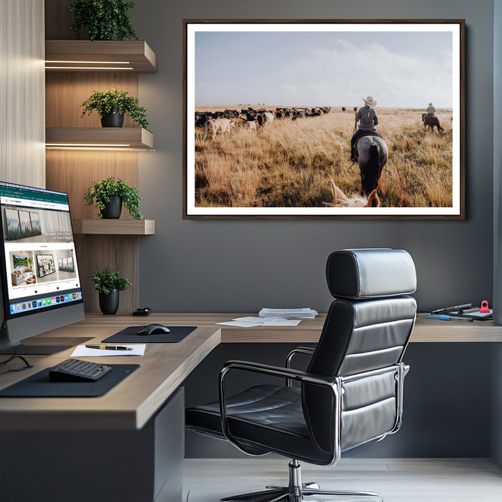 Western Wall Art Wall Art Canvas Print, Framed Cowboy Canvas Art Picture Print, Cattle Drive Scene Perfect Rustic Western Decor Artwork