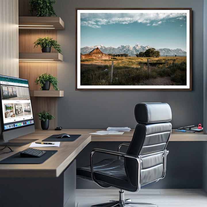 Rustic Farmhouse Wall Art Canvas Print, Framed Mountain Cabin Art Picture Print, Western Landscape Perfect Rustic Farmhouse Decor Artwork