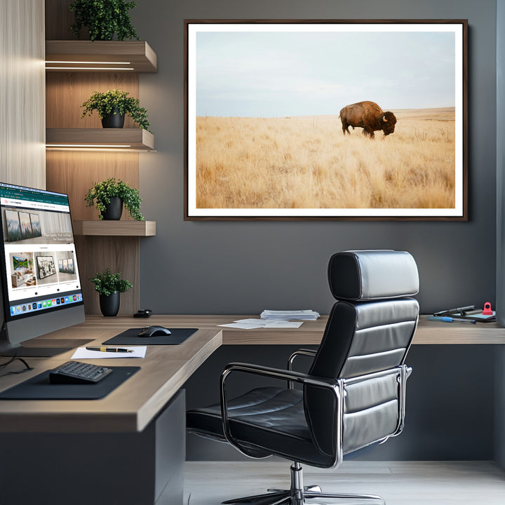 Buffalo Wall Art Canvas Print, Framed Western Wildlife Wall Decor Art Picture Print, Rustic Farmhouse Art Perfect Rustic Western Decor