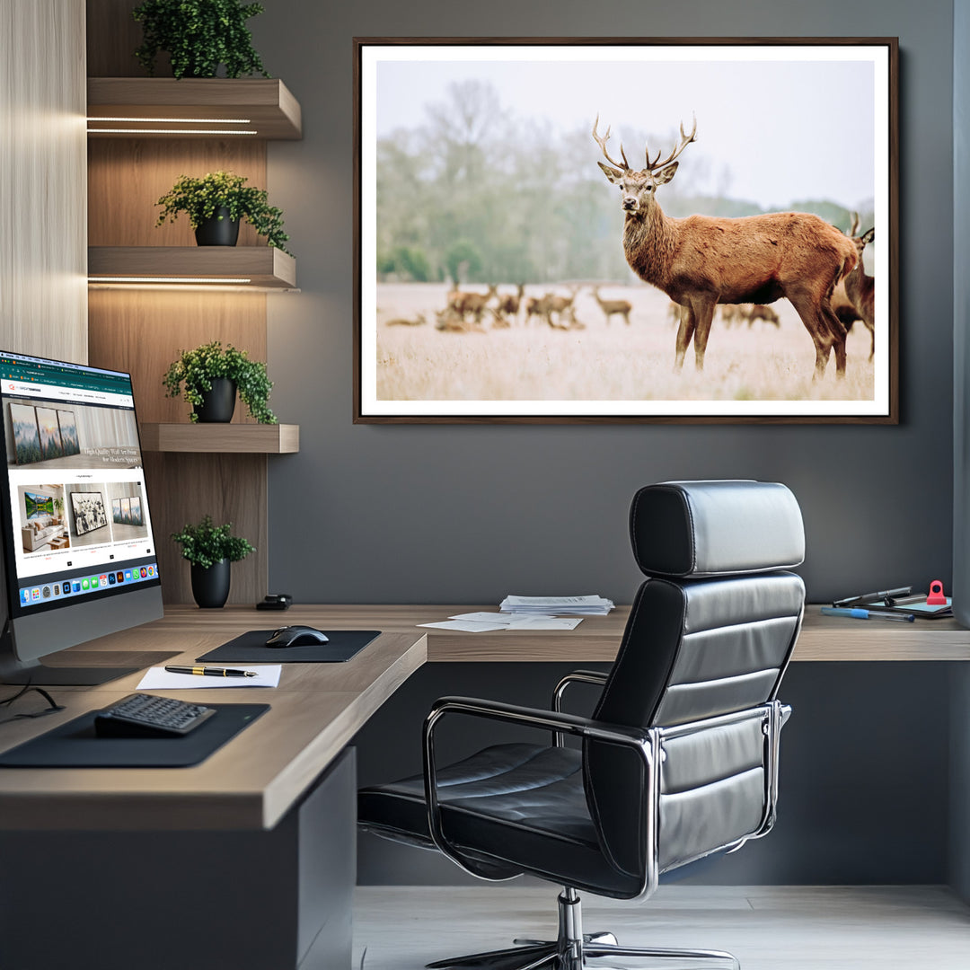 Rustic Nature Print Wall Art Canvas Print, Framed Deer Canvas Wall Art Art Picture Print, Nordic Animal Art Perfect Rustic Nature Decor