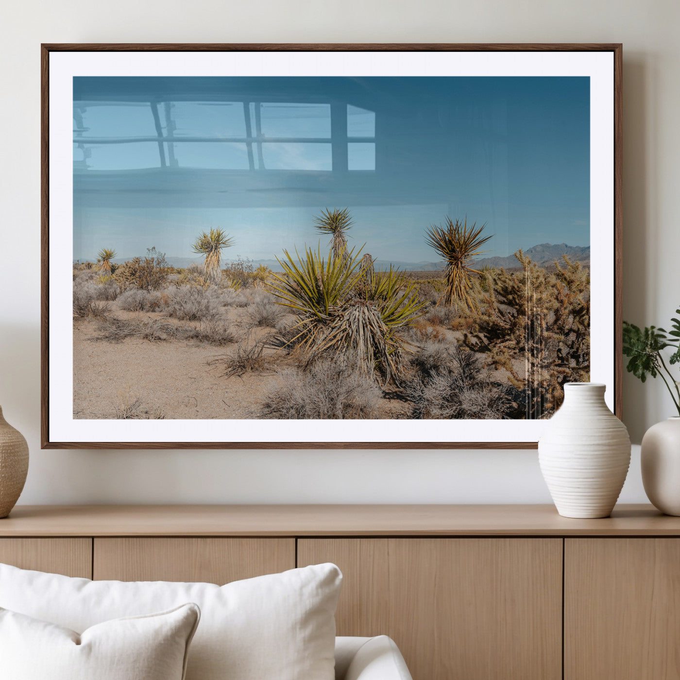 MGC-FP-36x24 - Joshua Tree Wall Art Canvas Print, Framed Desert Landscape Art Picture Print, Warm Earth Tones Perfect Southwestern Minimalist Decor Artwork
