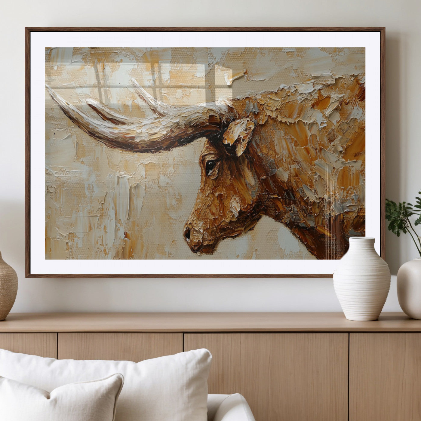 MGC-FP-36x24 - Rustic Longhorn Bull Wall Art Canvas Print – Vintage Western Cattle Painting, Texas Steer Artwork