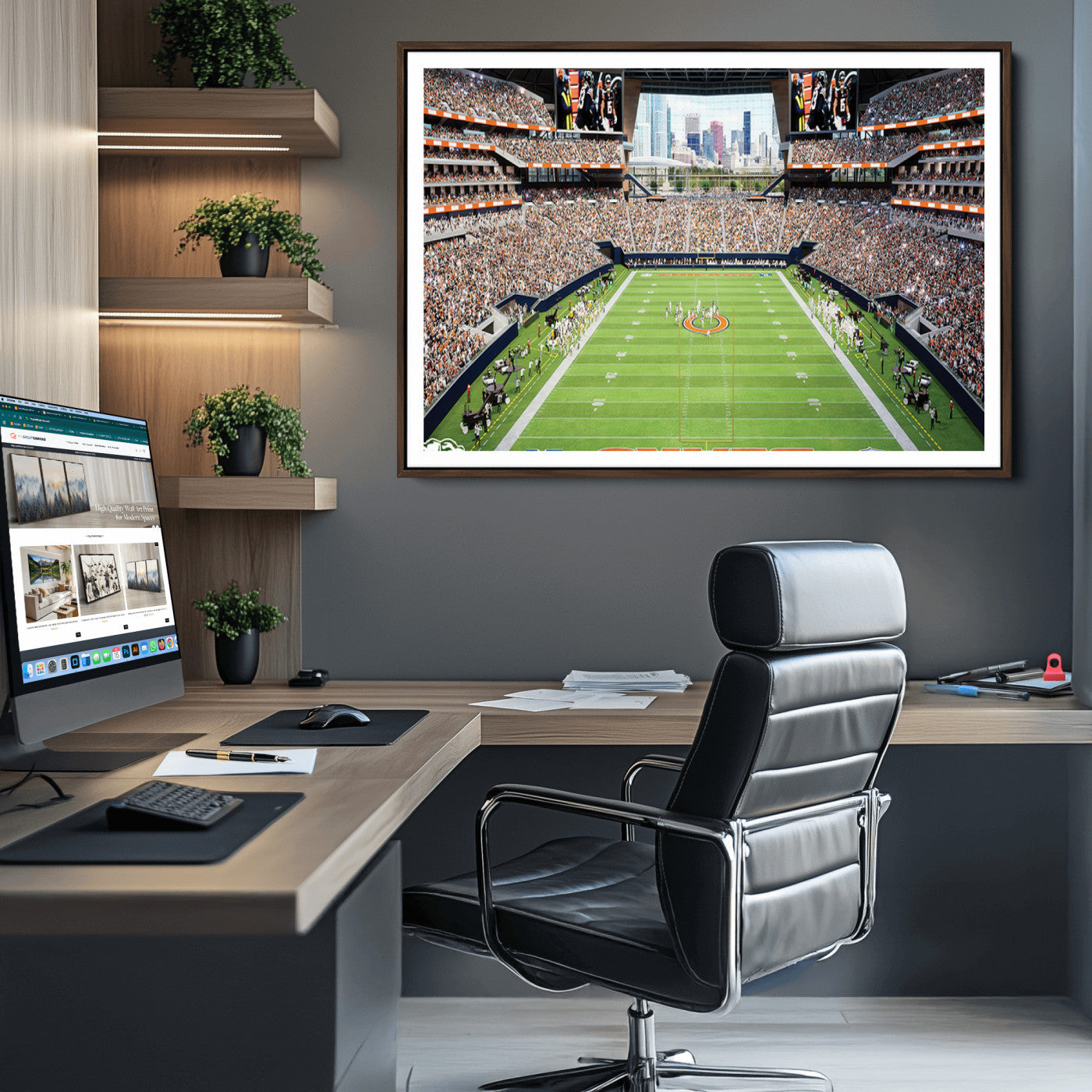 76935553-MGV-CV-36X24-Chicago Bears Soldiers Field Wall Art Canvas Print – Framed Football Stadium Artwork for Sports Fans, Soldier Field Skyline Canvas Decor for Game Room or Man Cave