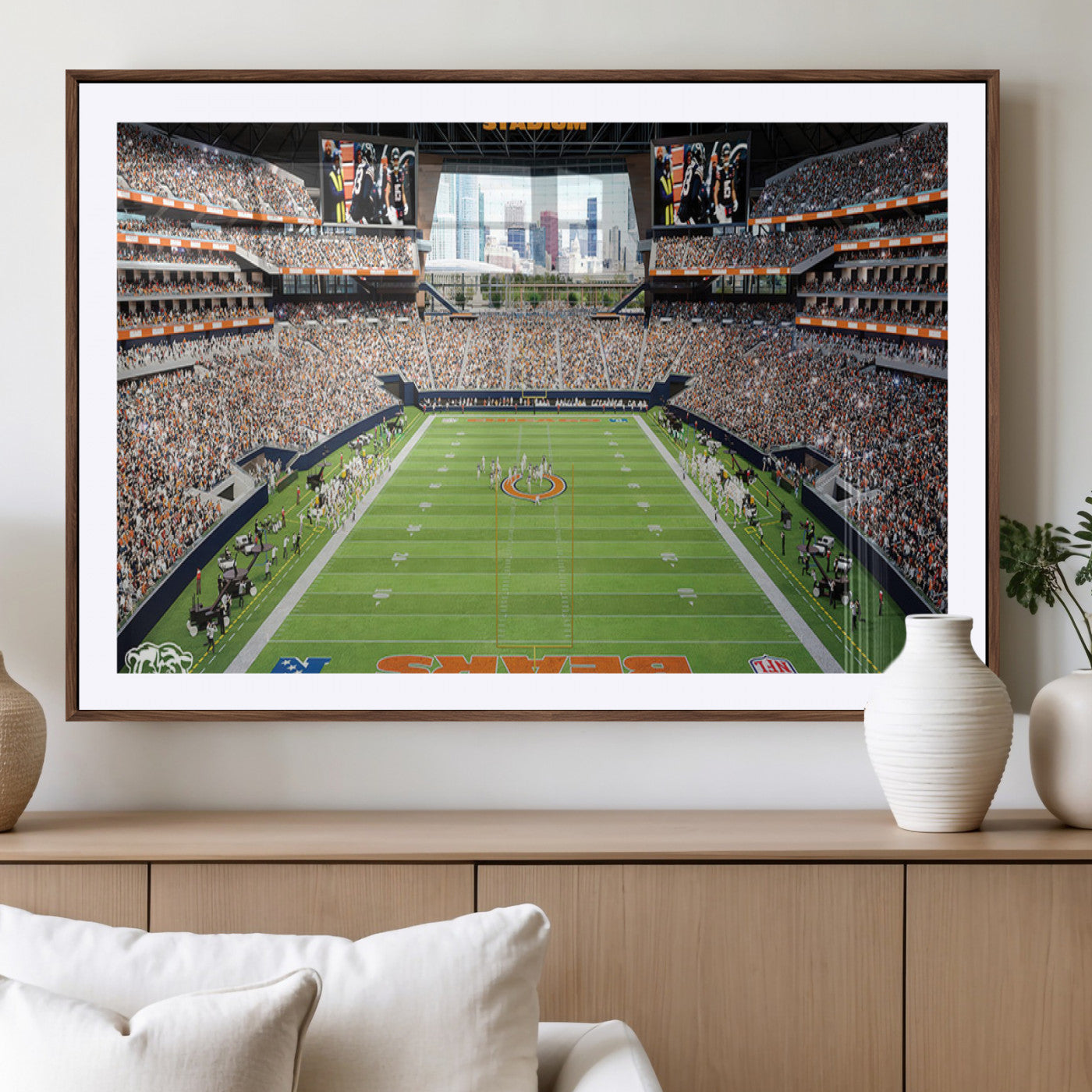 MGC-FP-36x24 - Chicago Bears Soldiers Field Wall Art Canvas Print – Framed Football Stadium Artwork for Sports