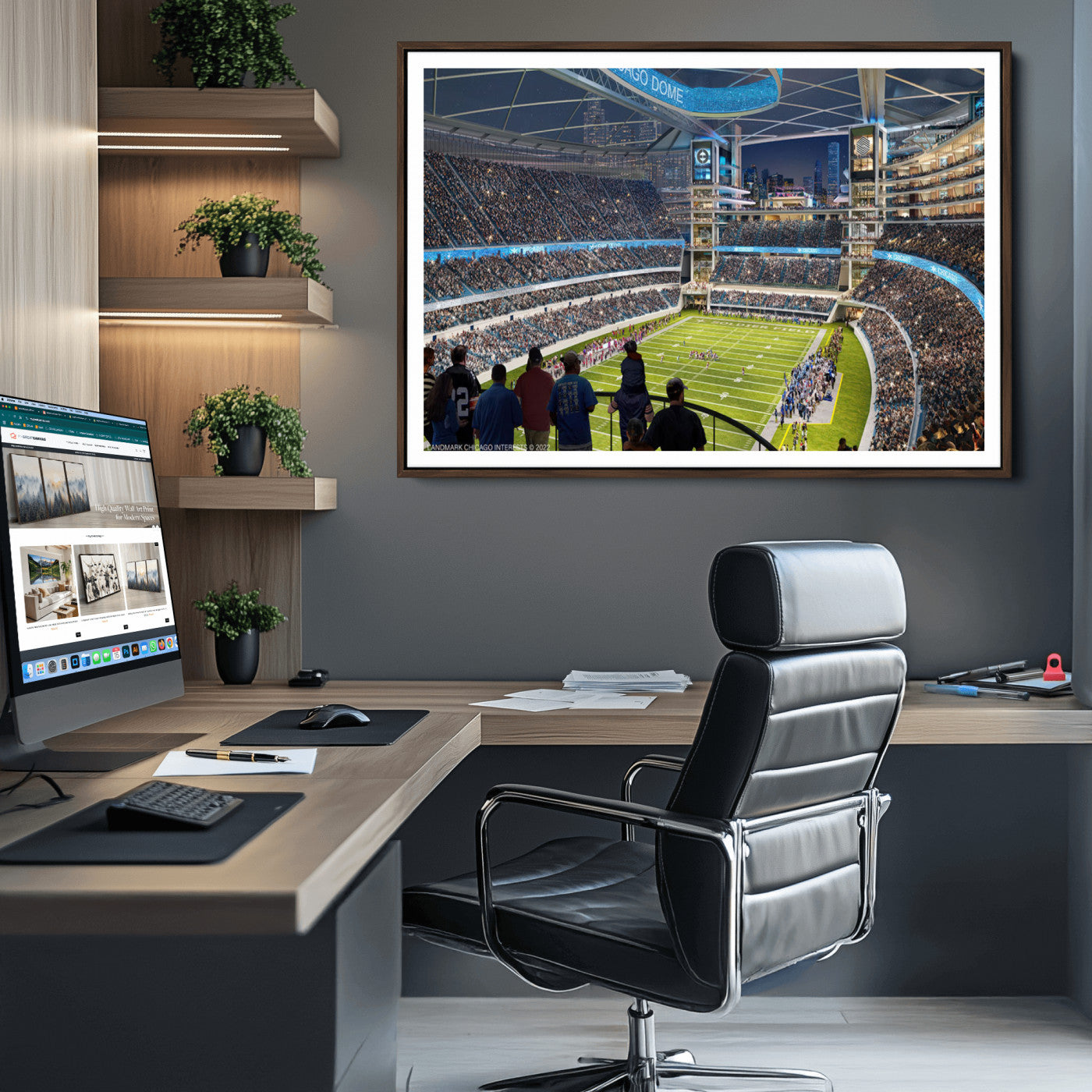 41816511-MGV-CV-36X24-Chicago Bears Soldiers Field Wall Art Canvas Print – Framed Football Stadium Artwork for Sports Fans, Soldier Field Skyline Canvas Decor for Game Room or Man Cave