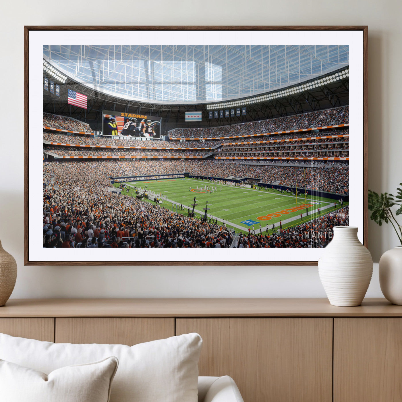 MGC-FP-36x24 - Chicago Bears Soldiers Field Wall Art Canvas Print – Framed Football Stadium Artwork for Sports
