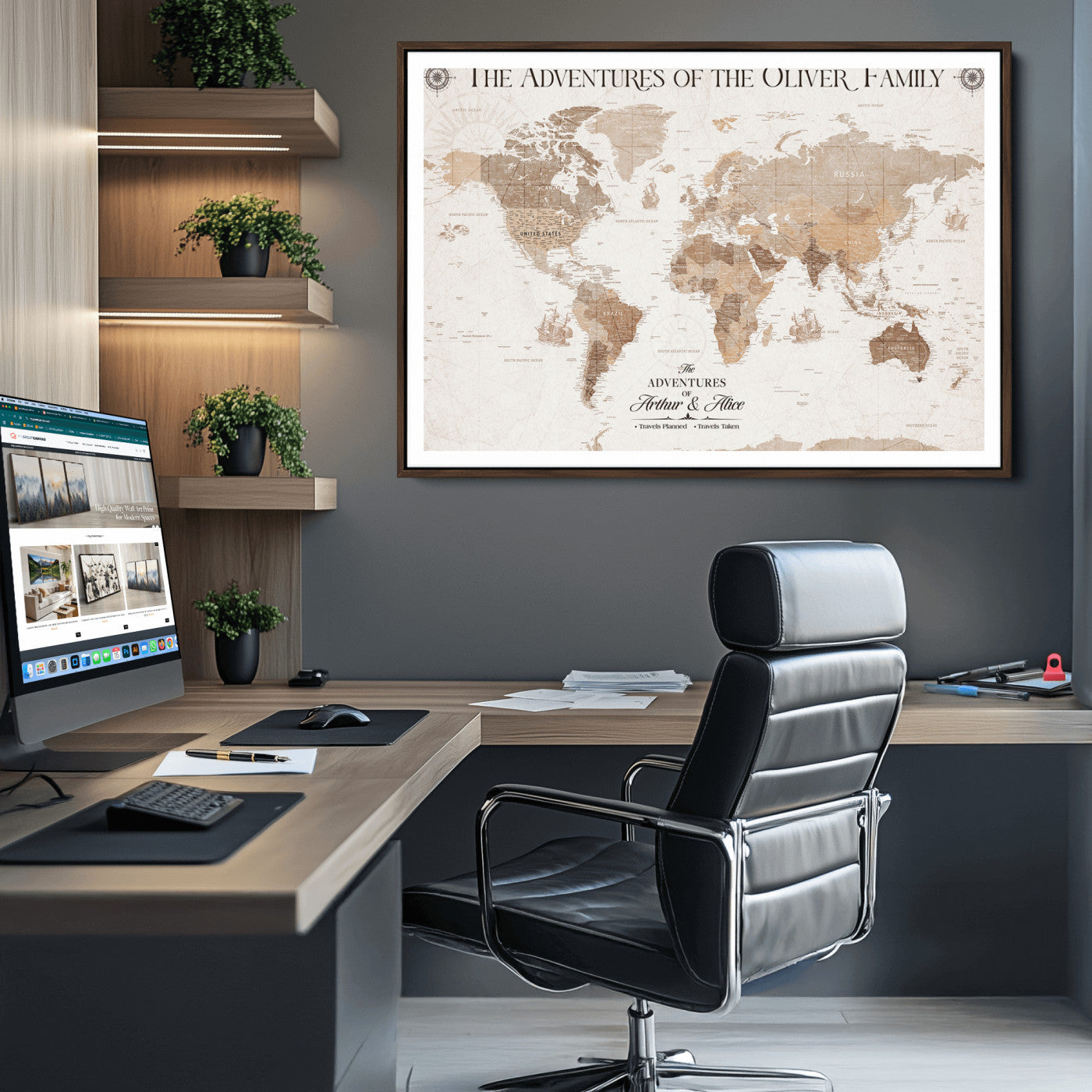 58395047-MGV-CV-36X24-Personalized Framed World Map Canvas Wall Art Print – Custom Push Pin Travel Tracker Lover - Custom World Map on Canvas
