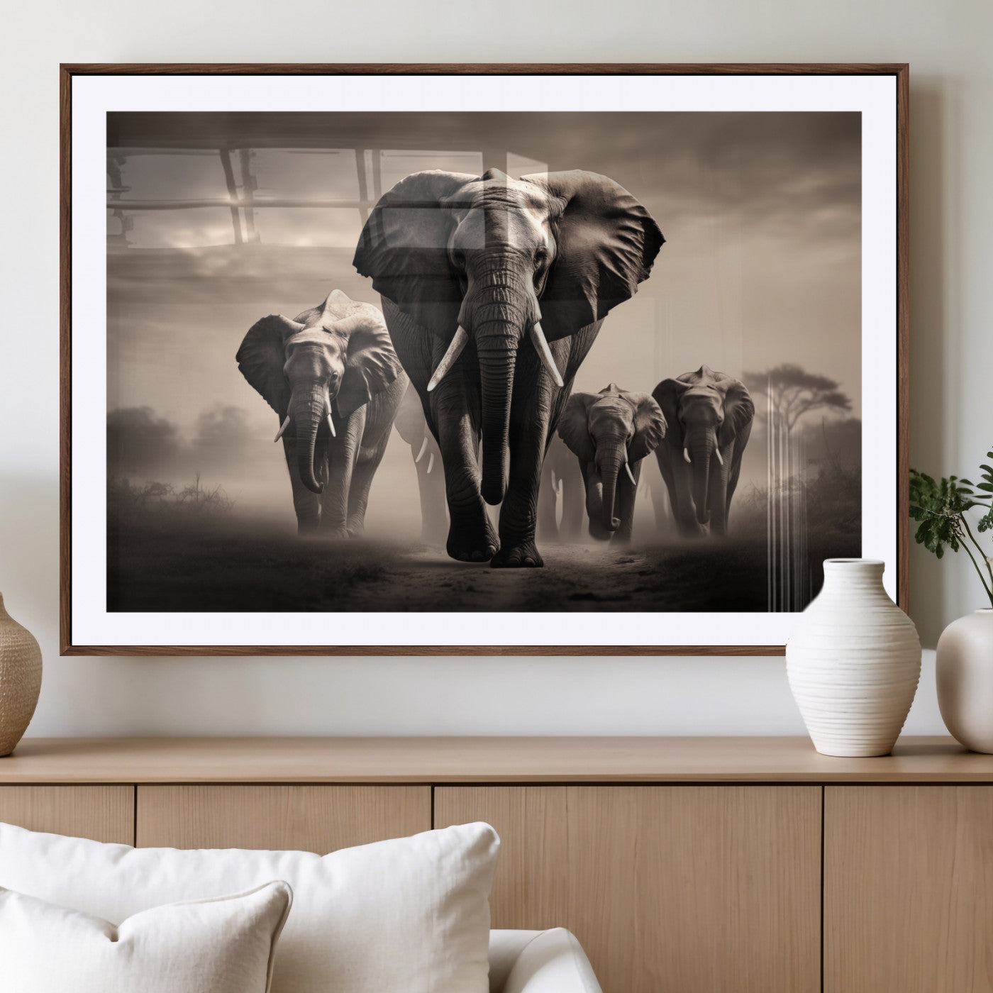 MGC-FP-36x24 - Elephant Family Wall Art Canvas Print, Framed Elephant Wall Art Home Decor