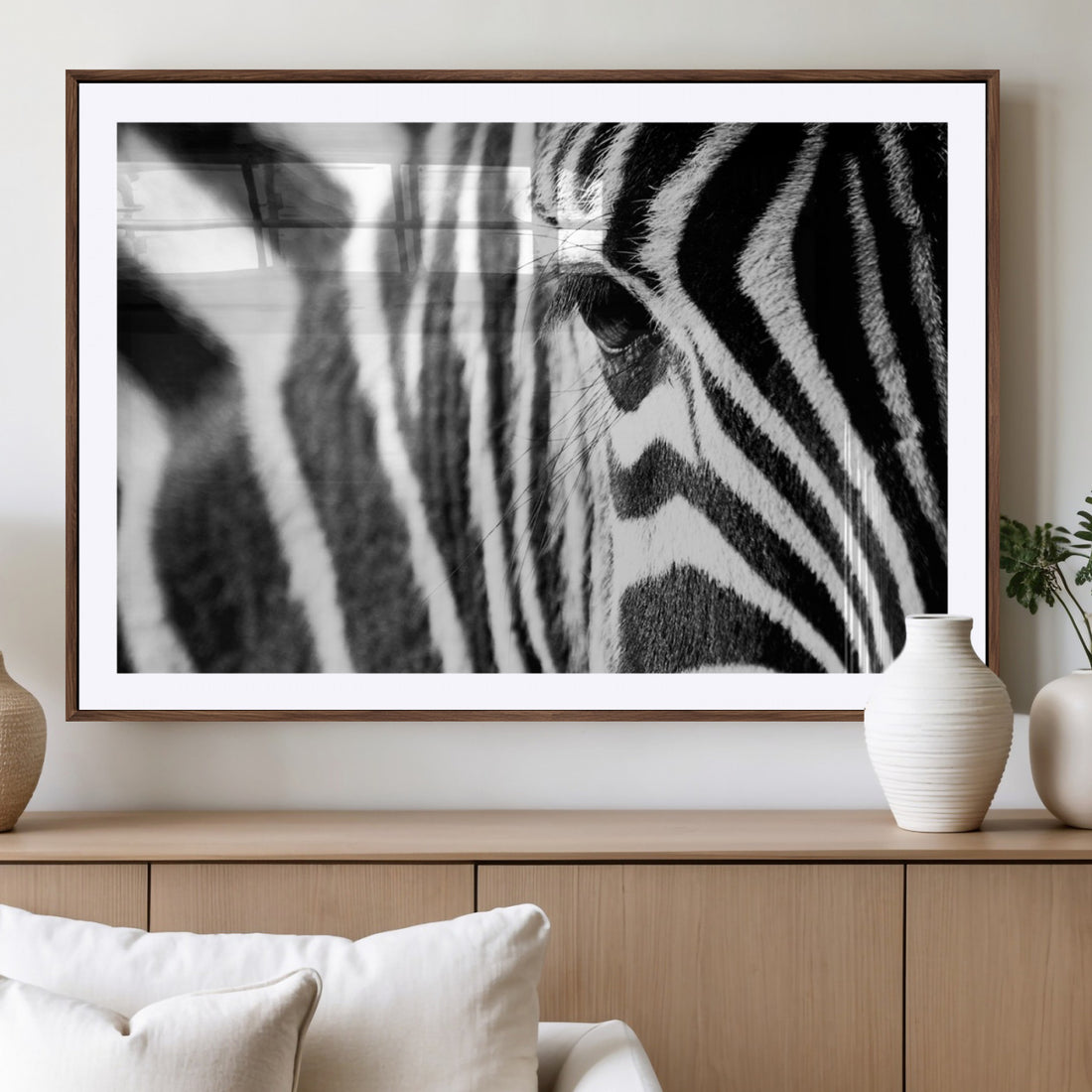 Zebra Stripes Wall Art Canvas Print, Black and White Close Up Wildlife Pattern