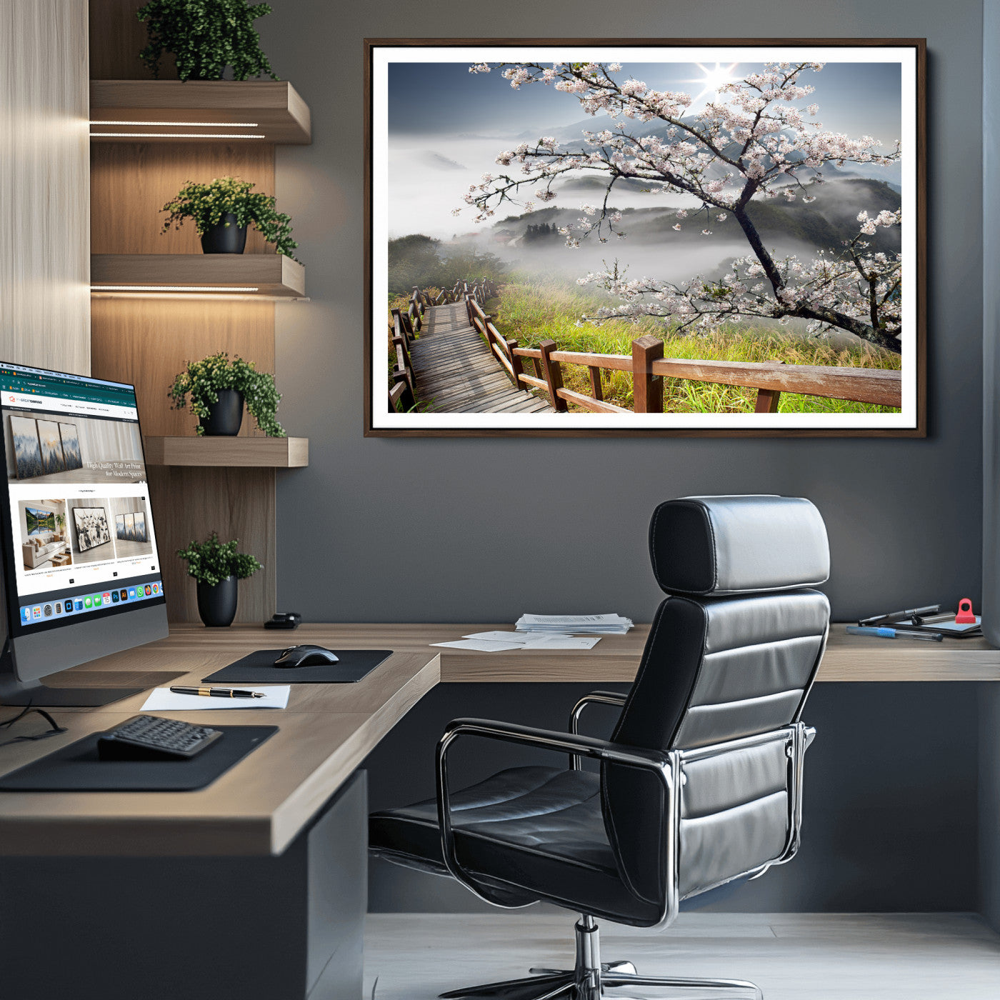 34632598CRY-MGV-CV-36X24-Sakura Cherry Blossom Pathway Canvas Wall Art – Tranquil Walk Through Blossoming Nature – Ready to Hang