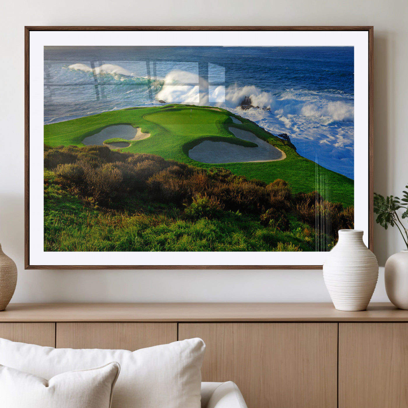 -Ocean Cliffside Golf Course Green Waves Surf Sand Bunker Scenic Coastal Landscape Nature Wall Art