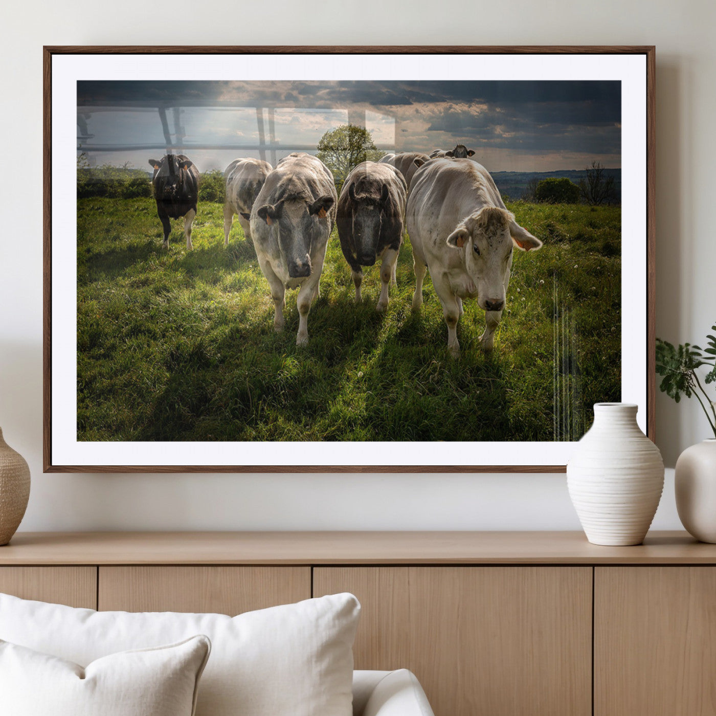 67277447-MGC-FP-40x30_Walnut-Grazing Cattle Herd Pasture Green Field Livestock Natural Farm Animals Rural Life Outdoor Wall Art Canvas Print