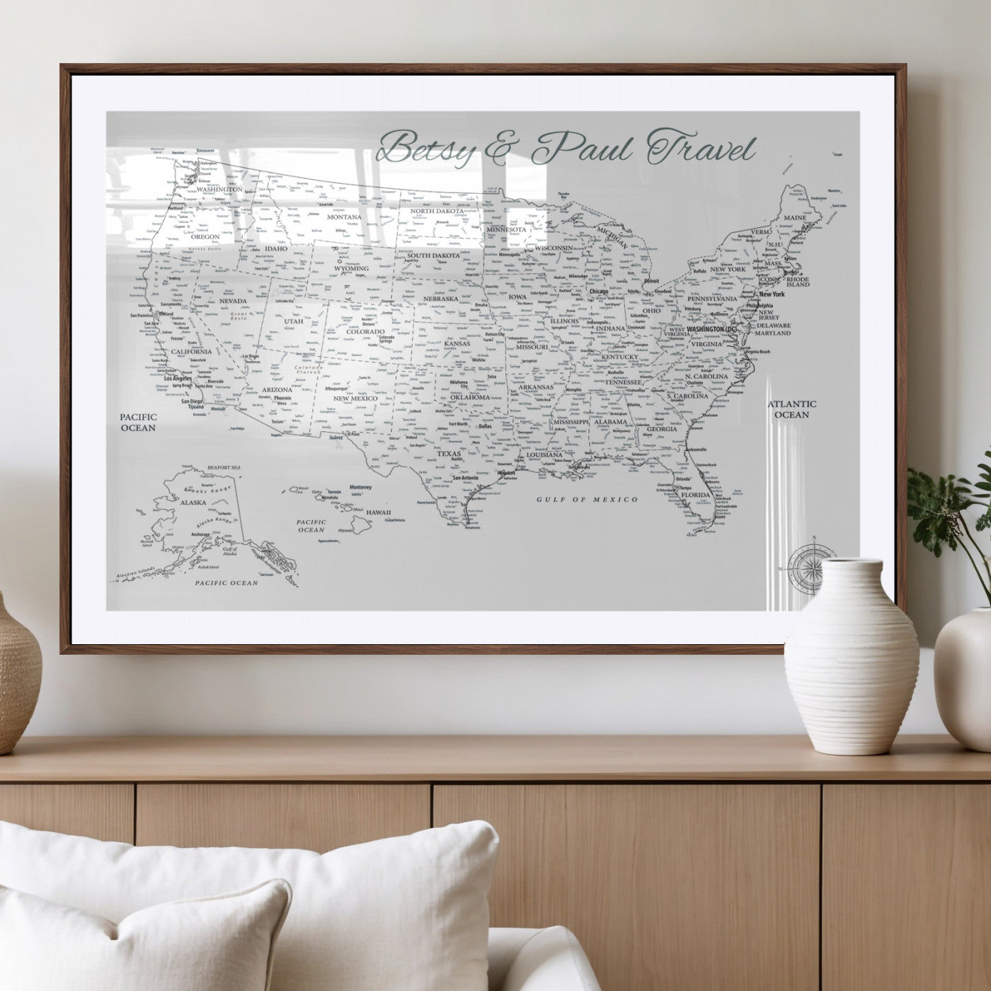 MGC-FP-36x24 - Personalized USA Map Wall Art Canvas Print – Custom Push Pin Travel American Map for Couples, Families, or Office Décor