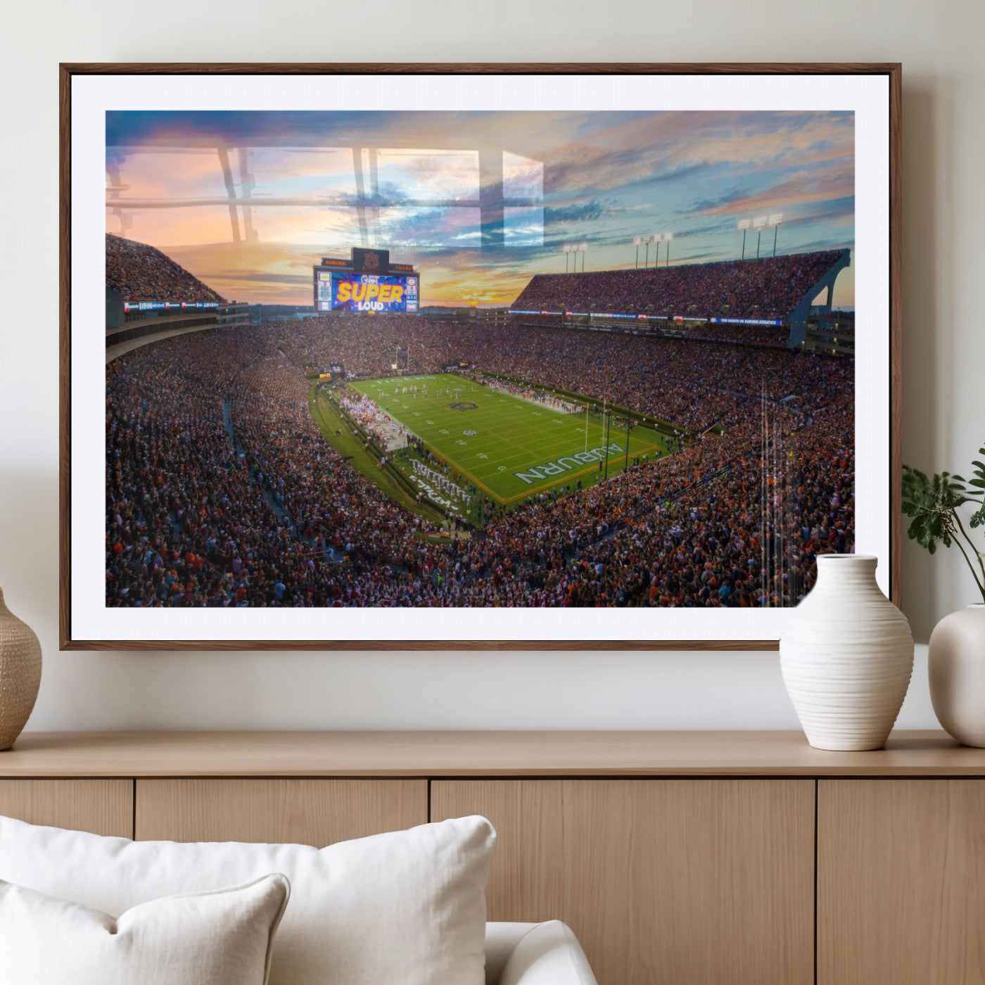 29755746-MGC-FP-36x24_Walnut-Jordan-Hare Stadium Wall Art Canvas Print, Football Stadium Aerial View, College Sports Art for Man Cave or Game Room