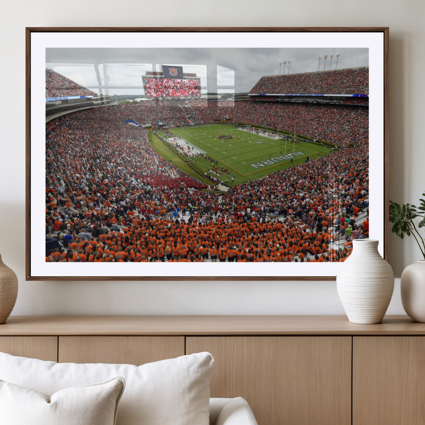39597998-MGC-FP-36x24_Walnut-Jordan-Hare Stadium Wall Art Canvas Print, College Sports Art for Man Cave or Game Room, Framed Alabama Football Decor