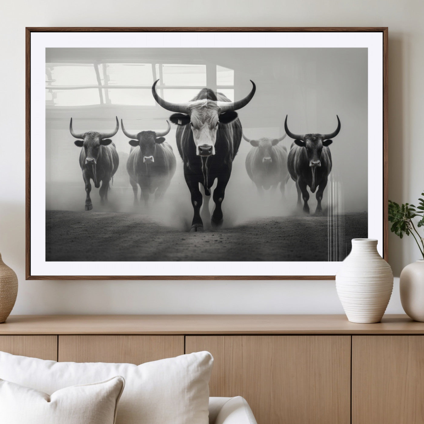 N34534C-MGC-FP-36x24 - Texas Bighorn Cow Hern Wall Art Canvas Print, Longhorn Cow Large Wall Art