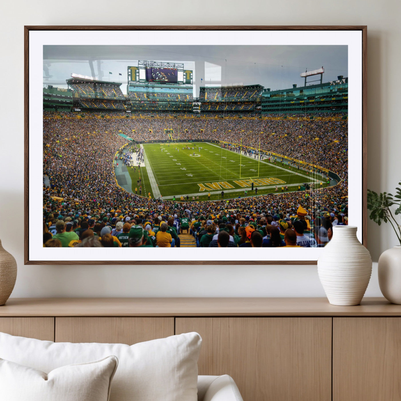 GBP101-MGC-FP-36x24 - Green Bay Packers Lambeau Field Stadium Wall Art Canvas Print, Iconic NFL Football Stadium Artwork, Wisconsin Sports Home Decor